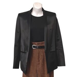 Helmut Lang Black Satin Silk Fitted One Button Blazer Formal Suit Jacket